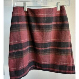 Uniqlo Burgundy  Plaid Wool Blend Mini Skirt 222-412671 Womens 24 Inch Waist